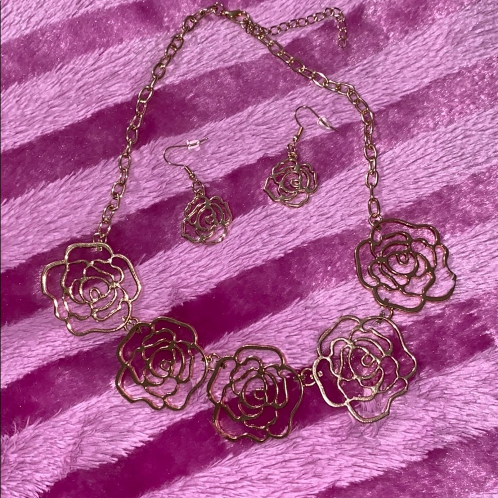 Rose necklace and earrings